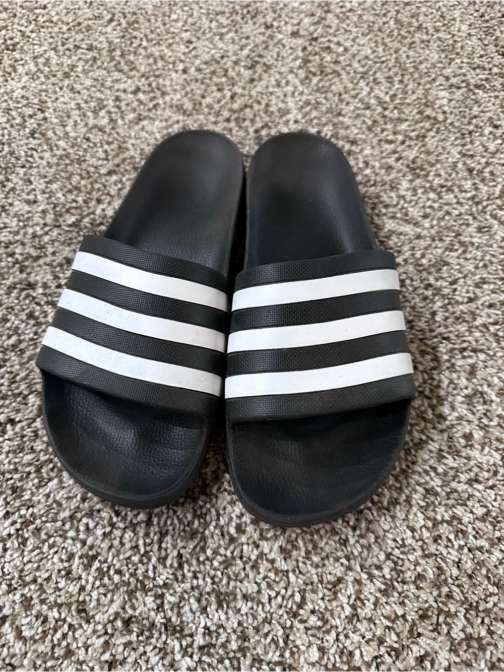 adidas Black Slide Sandals with White Stripes